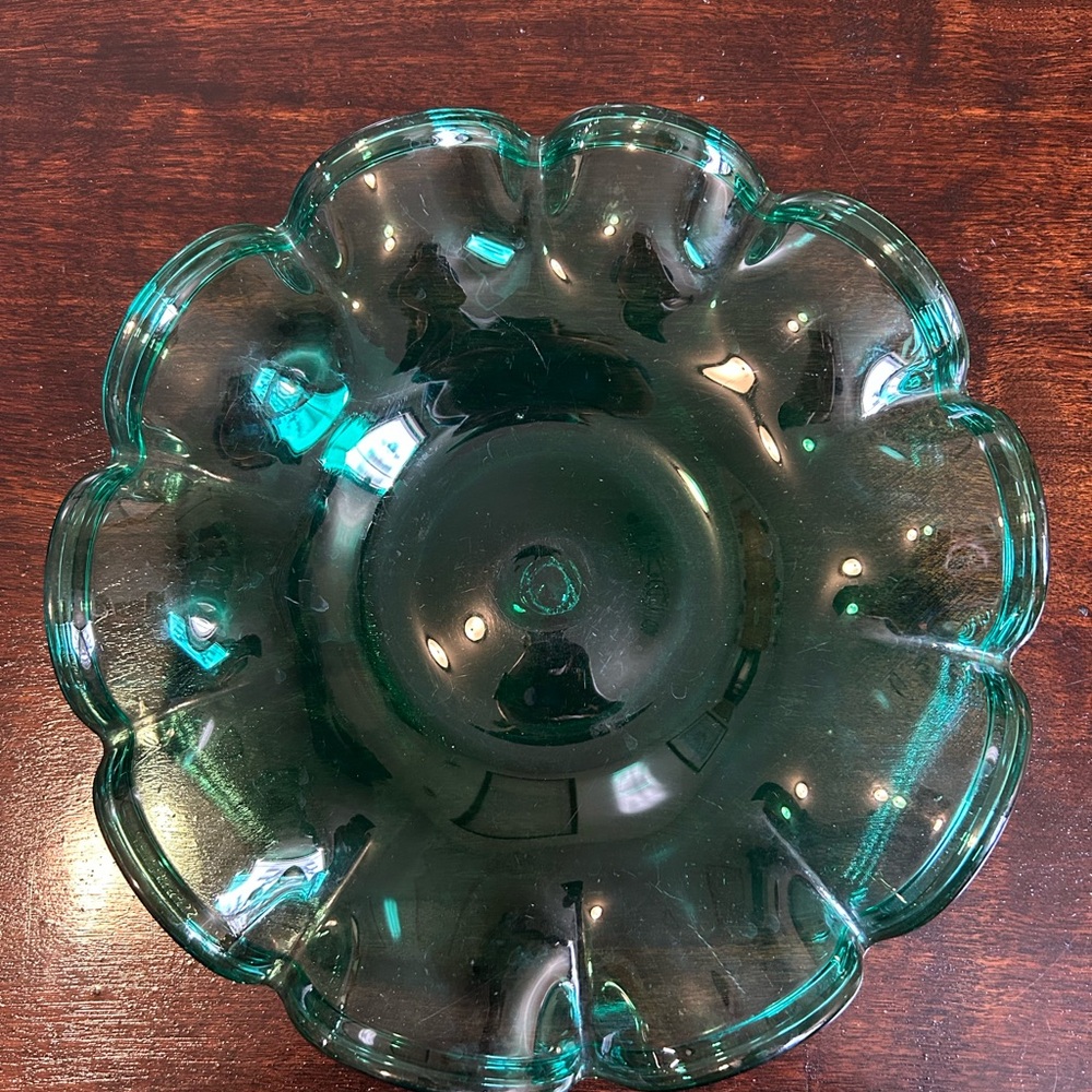 Scalloped Teal Glass Bowl - Picture 2 of 5